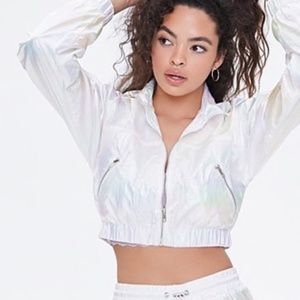NWT Iridescent Cropped Windbreaker Hoodie+Shorts